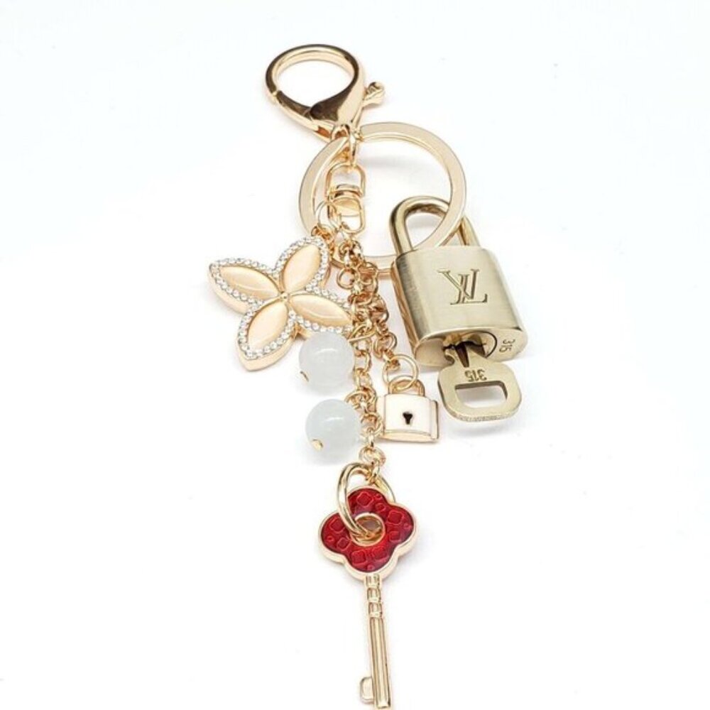 Authentic Louis Vuitton Gold Padlock & Key 🔒 LV Bag Charm w/ Unbranded Keychain - Picture 6 of 10